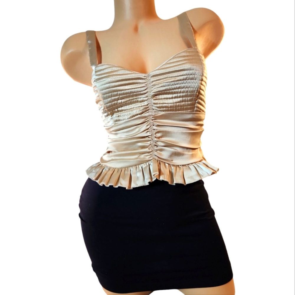 B.O.G S BLUSH SMOCKED GATHERED COQUETTE GLAM CROP TOP